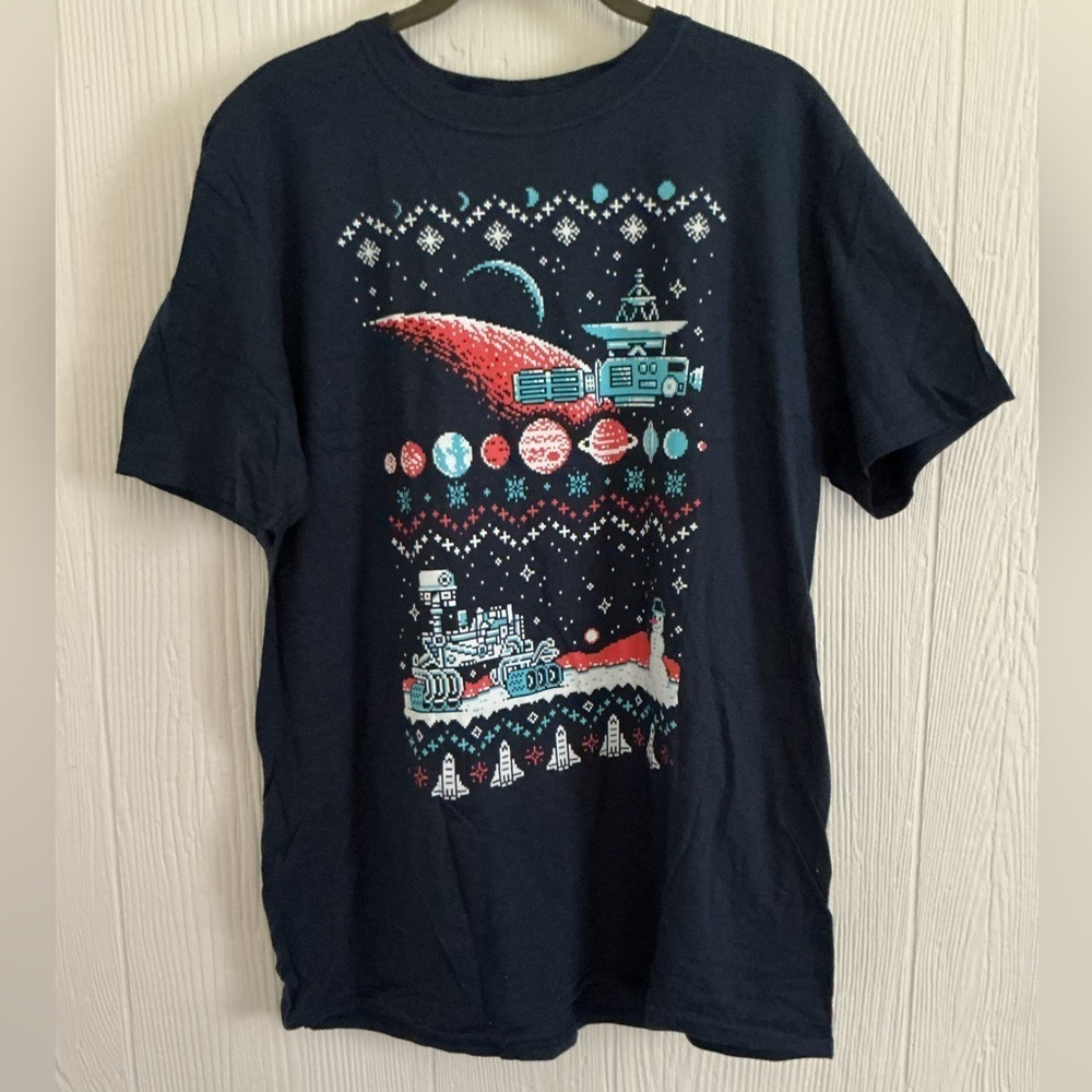 NWOT December Loot Crate Exclusive Ugly Holiday Sweater T-Shirt NASA 8 Bit Space - Picture 2 of 3